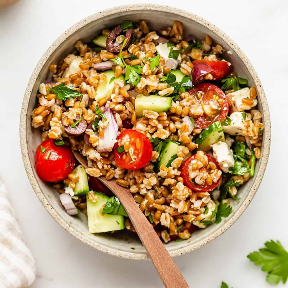 Greek farro salad with turkey