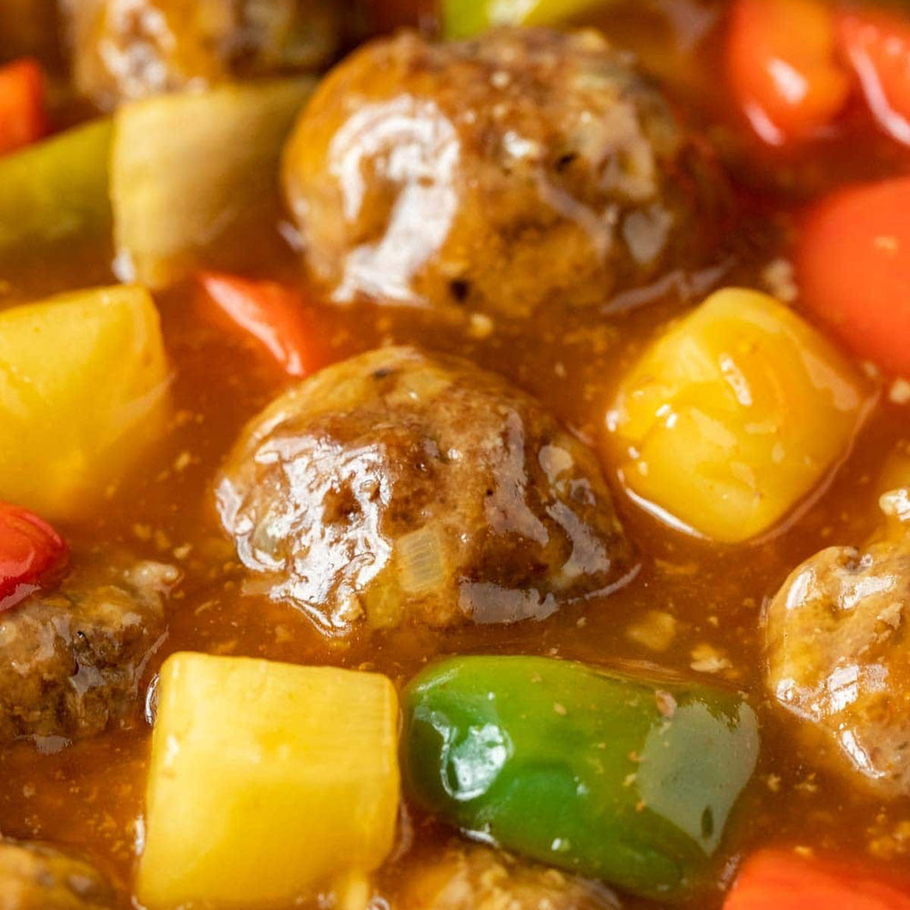 Sweet ‘n sour Meatballs over jasmine rice