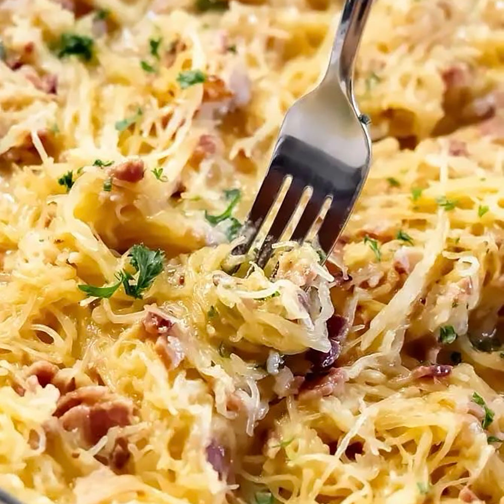 Pasta carbonara with spaghetti squash