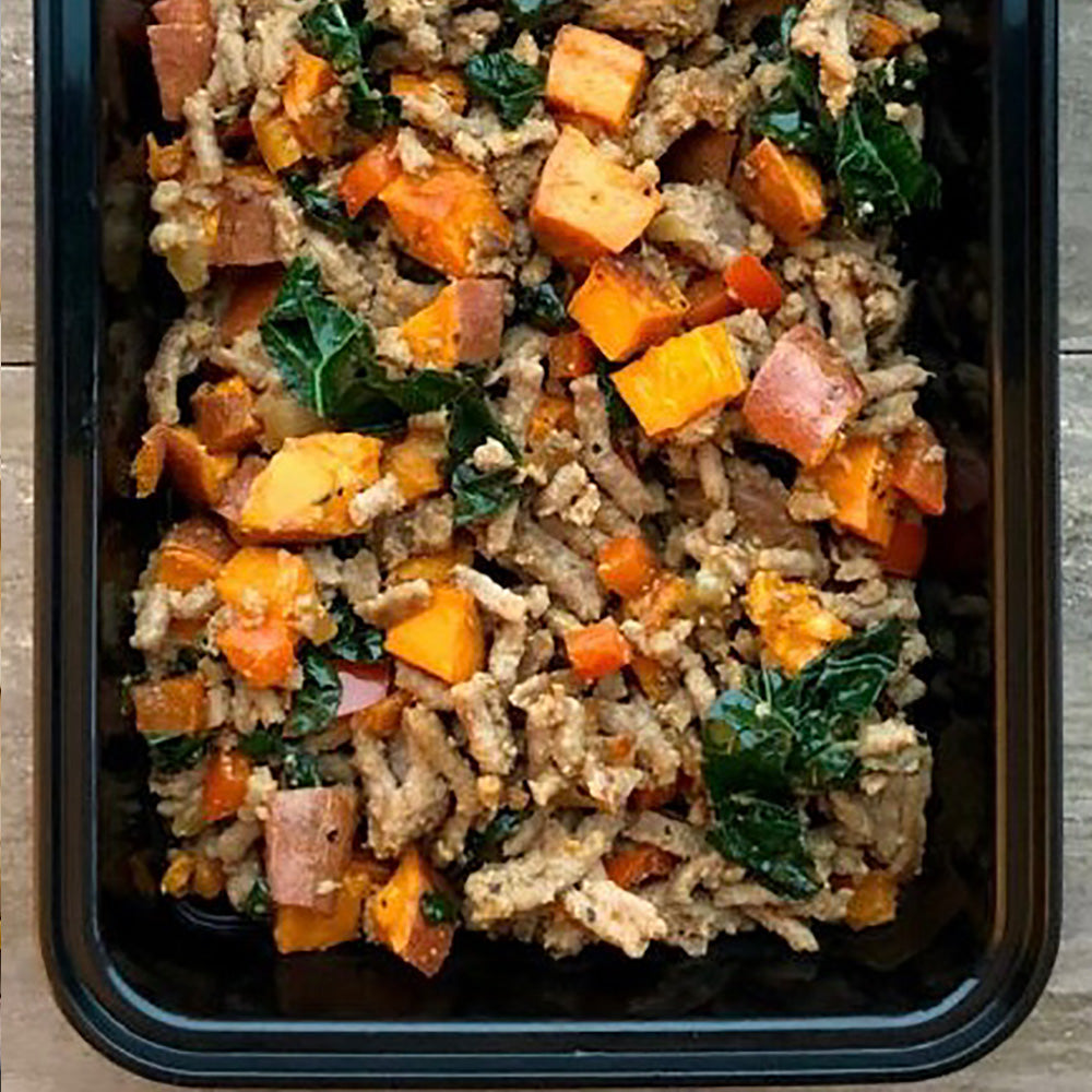 Chipotle turkey burger bowl with sweet potato