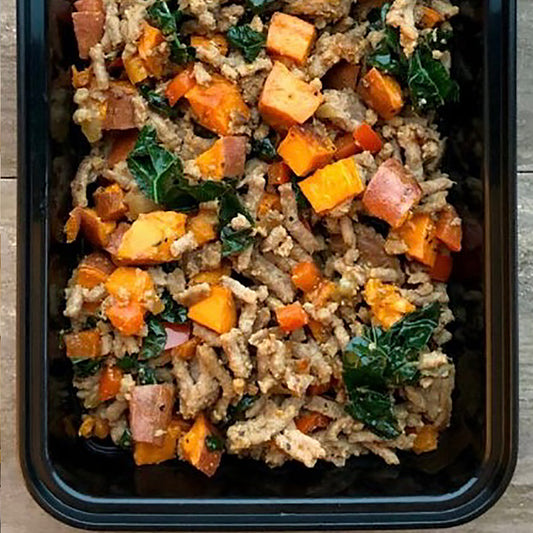 Chipotle turkey burger bowl with sweet potato
