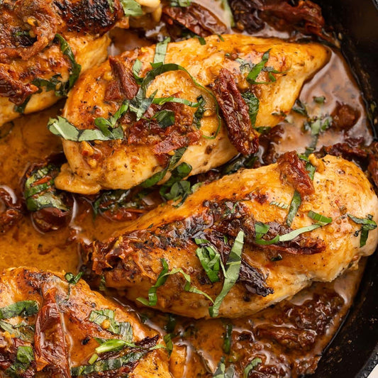 Marry me chicken with roasted brussels sprouts