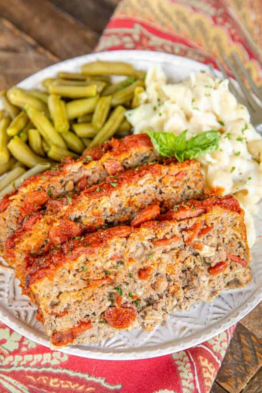 Pizza meatloaf with roasted broccoli
